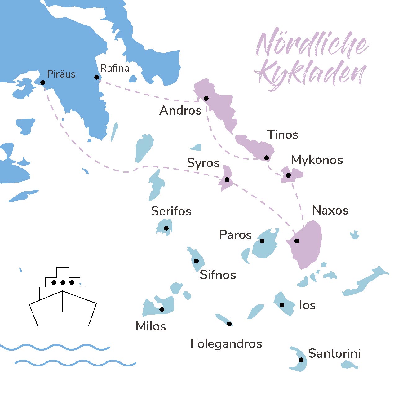 Map der Inselhopping Route Nördliche Kykladen