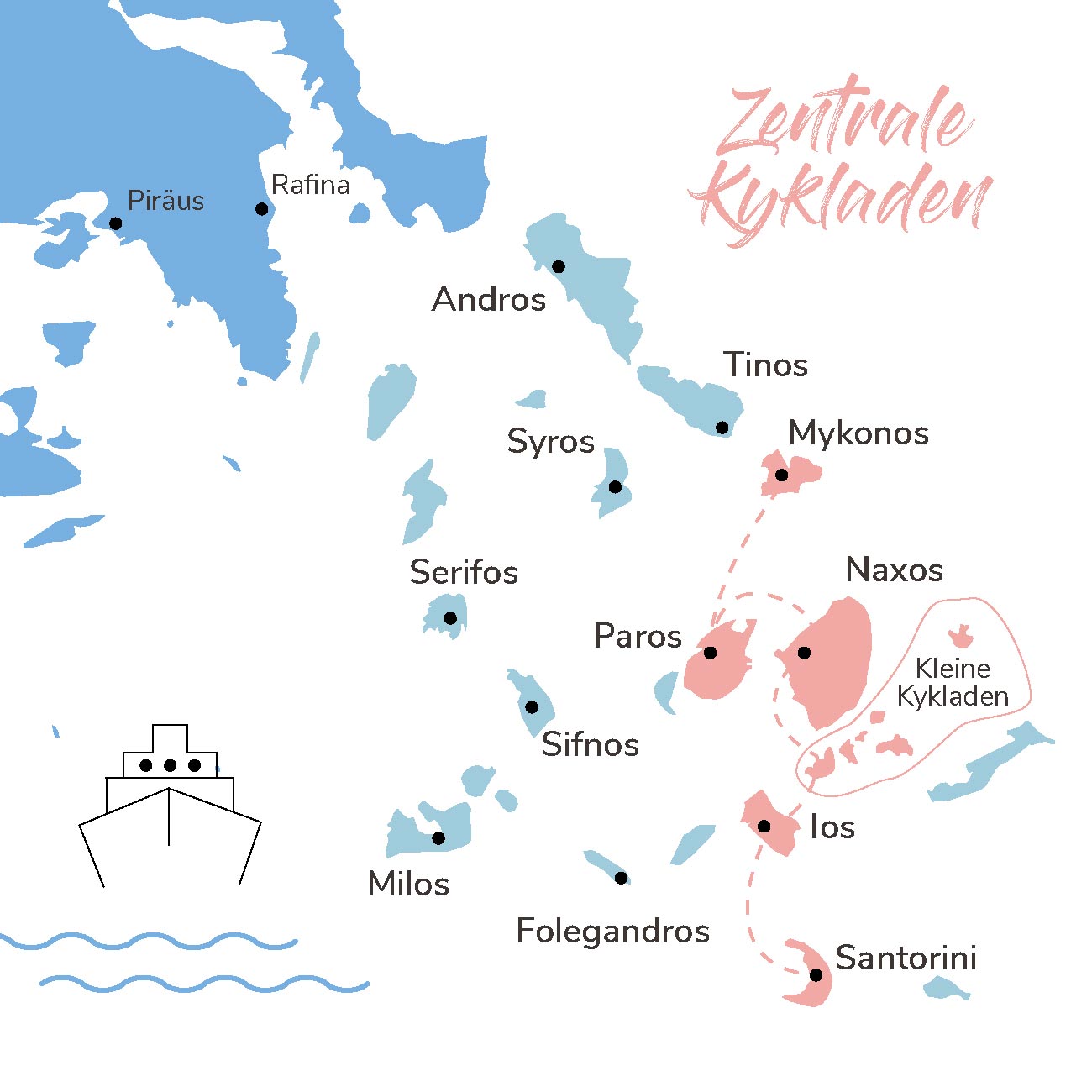 Map der Inselhopping Route Zentrale Kykladen